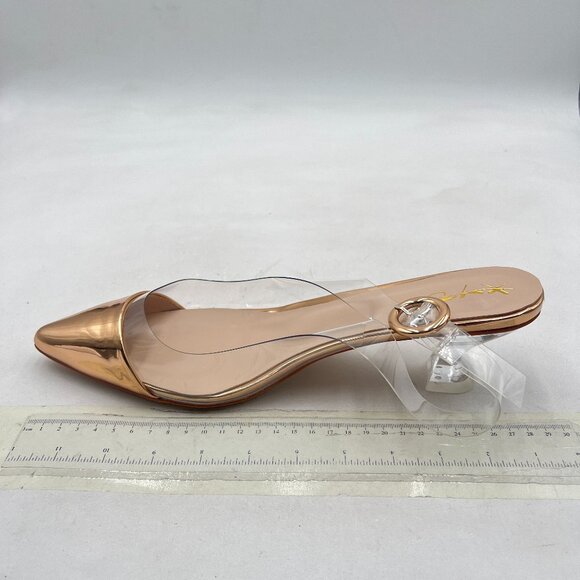 XYD Champagne Transparent Slingback Clear Low Heels Pumps Pointed Toe PVC Shoes - Picture 2 of 7